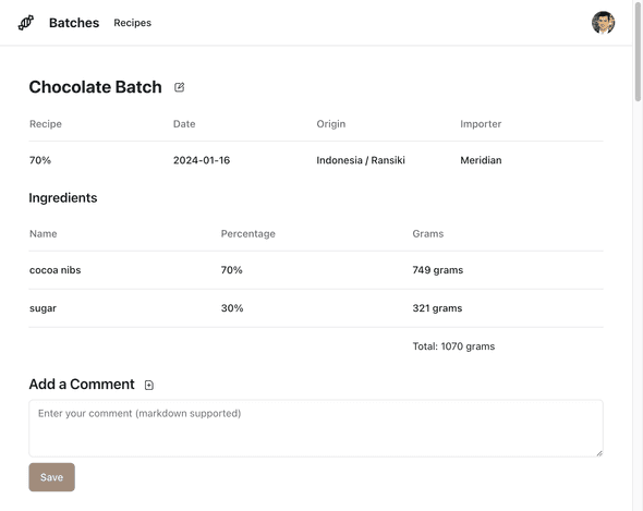 screenshot of chocolate batches pp